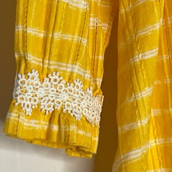 Falls Creek Kids Yellow Plaid Dress White Lace Peasant Cotton Dress size 3T - Picture 5 of 12